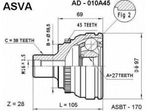 ASVA AD-010A45 jungčių komplektas, kardaninis velenas 
 Ratų pavara -> Sujungimai/komplektas
441407305B, 4A0407311B, 893407305G