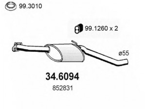 ASSO 34.6094 vidurinis duslintuvas 
 Išmetimo sistema -> Duslintuvas
852137, 852831, 90231170, 90398986