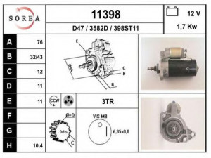 EAI 11398 starteris 
 Elektros įranga -> Starterio sistema -> Starteris
068911023G, 068911023GX