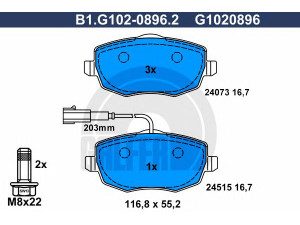 GALFER B1.G102-0896.2 stabdžių trinkelių rinkinys, diskinis stabdys 
 Techninės priežiūros dalys -> Papildomas remontas
77364331, 77364332, 77365218