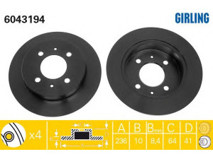 GIRLING 6043194 stabdžių diskas 
 Stabdžių sistema -> Diskinis stabdys -> Stabdžių diskas
MB857762, MB857763, MR249357, MB857763