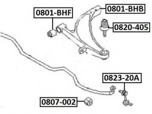 ASVA 0823-20A šarnyro stabilizatorius 
 Ašies montavimas/vairavimo mechanizmas/ratai -> Stabilizatorius/fiksatoriai -> Savaime išsilyginanti atrama
20420-AA004