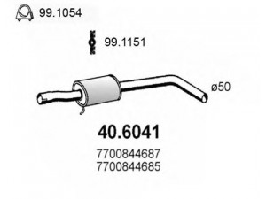 ASSO 40.6041 vidurinis duslintuvas 
 Išmetimo sistema -> Duslintuvas
7700437307, 7700844685, 7700844687