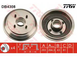 TRW DB4308 stabdžių būgnas 
 Stabdžių sistema -> Būgninis stabdys -> Stabdžių būgnas
1151001, 1213352, 1315740, 1416191