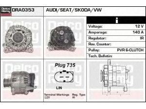 DELCO REMY DRA0353 kintamosios srovės generatorius 
 Elektros įranga -> Kint. sr. generatorius/dalys -> Kintamosios srovės generatorius
03L903023, 03L903023A, 03L906023