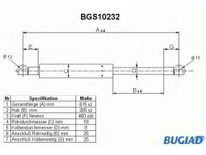 BUGIAD BGS10232 dujinė spyruoklė, bagažinė 
 Priedai -> Bagažinė/pakrovimo skyrius
132694, 132712, 90119276, 90127136