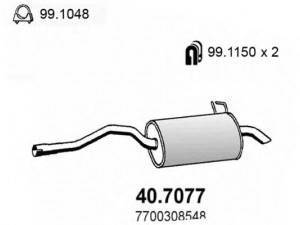 ASSO 40.7077 galinis duslintuvas 
 Išmetimo sistema -> Duslintuvas
7700308546, 7700308548, 7700308553
