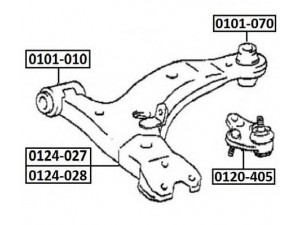 ASVA 0101-010 valdymo svirties/išilginių svirčių įvorė 
 Ašies montavimas/vairavimo mechanizmas/ratai -> Valdymo svirtis/pasukamosios svirties sujungimas -> Montavimas/sutvirtinimas
48075-12031, 48076-12031, 48655-12050