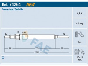 FAE 74264 kaitinimo žvakė 
 Kibirkšties / kaitinamasis uždegimas -> Kaitinimo kaištis
12 23 7 798 001