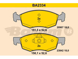 BARUM BA2334 stabdžių trinkelių rinkinys, diskinis stabdys 
 Techninės priežiūros dalys -> Papildomas remontas
77362205, 77363496, 9948870