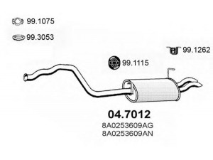 ASSO 04.7012 galinis duslintuvas 
 Išmetimo sistema -> Duslintuvas
8A0253609AG, 8A0253609AH, 8A0253609AQ