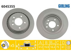 GIRLING 6045355 stabdžių diskas 
 Stabdžių sistema -> Diskinis stabdys -> Stabdžių diskas
34212227177