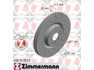 ZIMMERMANN 400.3670.52 stabdžių diskas 
 Stabdžių sistema -> Diskinis stabdys -> Stabdžių diskas
164 421 0612, 164 421 1512