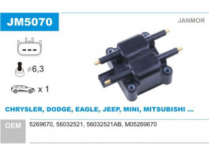 JANMOR JM5070 ritė, uždegimas 
 Kibirkšties / kaitinamasis uždegimas -> Uždegimo ritė
5269670, 56032521, 56032521AB, M05269670
