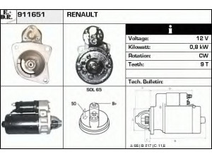 EDR 911651 starteris 
 Elektros įranga -> Starterio sistema -> Starteris
77 00 569 256, 77 00 569 257, 77 00 622 951