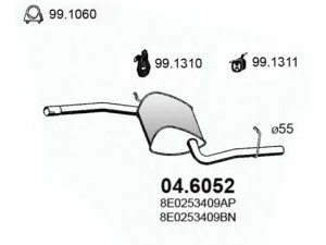 ASSO 04.6052 vidurinis duslintuvas 
 Išmetimo sistema -> Duslintuvas
8E0253409AP, 8E0253409BN