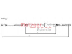 METZGER 10.9884 trosas, stovėjimo stabdys 
 Stabdžių sistema -> Valdymo svirtys/trosai
901 420 2285, 2D0 609 701B