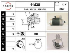 EAI 11438 starteris 
 Elektros įranga -> Starterio sistema -> Starteris
5000393154, 5001014209