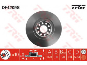 TRW DF4209S stabdžių diskas 
 Stabdžių sistema -> Diskinis stabdys -> Stabdžių diskas
3D0615301G, 4D0615301A, 4D0615301J