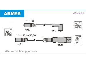 JANMOR ABM95 uždegimo laido komplektas 
 Kibirkšties / kaitinamasis uždegimas -> Uždegimo laidai/jungtys
N10204402, N10243611