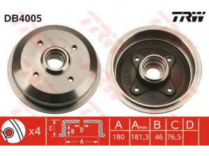 TRW DB4005 stabdžių būgnas 
 Stabdžių sistema -> Būgninis stabdys -> Stabdžių būgnas
1598117, 6080431, 6086628, 81AB1113AF