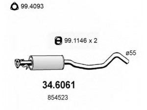 ASSO 34.6061 vidurinis duslintuvas 
 Išmetimo sistema -> Duslintuvas
852950, 854523, 90411460