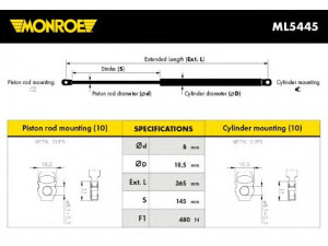 MONROE ML5445 dujinė spyruoklė, bagažinė 
 Priedai -> Bagažinė/pakrovimo skyrius
51242231663