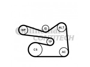 CONTITECH 6PK1733K1 V formos rumbuotas diržas, komplektas