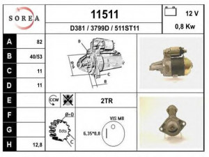 EAI 11511 starteris 
 Elektros įranga -> Starterio sistema -> Starteris
23300AA100, 23300KA030, 23300KA031