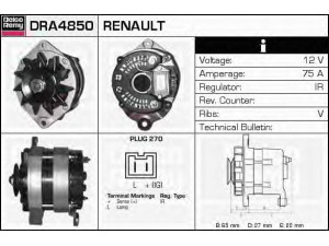 DELCO REMY DRA4850 kintamosios srovės generatorius 
 Elektros įranga -> Kint. sr. generatorius/dalys -> Kintamosios srovės generatorius
541514, 7700754832, 7701499237