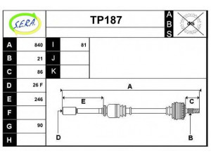SERA TP187 kardaninis velenas 
 Ratų pavara -> Kardaninis velenas
32739N, 32739P