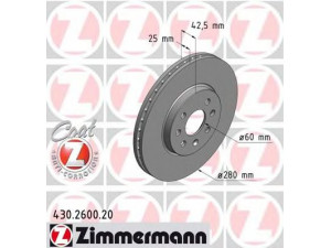 ZIMMERMANN 430.2600.20 stabdžių diskas 
 Stabdžių sistema -> Diskinis stabdys -> Stabdžių diskas
569 006, 93 175 376