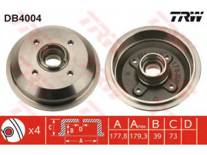 TRW DB4004 stabdžių būgnas 
 Stabdžių sistema -> Būgninis stabdys -> Stabdžių būgnas
1619228, 6046462, 77FB1113BC, D8RZ1126A