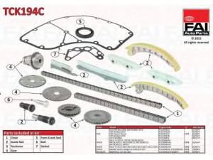 FAI AutoParts TCK194C pavaros grandinės komplektas 
 Variklis -> Variklio uždegimo laiko reguliavimo kontrolė -> Sinchronizavimo grandinė/įtempiklis/kreiptuvas -> Pavaros grandinės komplektas