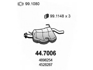 ASSO 44.7006 galinis duslintuvas 
 Išmetimo sistema -> Duslintuvas
4225751, 4528287, 4896254, 4904785