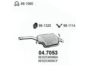 ASSO 04.7053 galinis duslintuvas 
 Išmetimo sistema -> Duslintuvas
8E0253609BA, 8E0253609CF