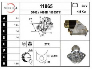 EAI 11865 starteris 
 Elektros įranga -> Starterio sistema -> Starteris
2810017020, 2810017030