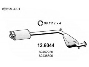 ASSO 12.6044 vidurinis duslintuvas 
 Išmetimo sistema -> Duslintuvas
60569065, 60805268, 82438840, 82438890