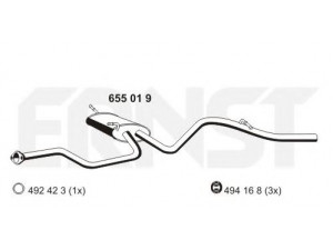 ERNST 655019 galinis duslintuvas 
 Išmetimo sistema -> Duslintuvas
96 564 101, 96 603 788