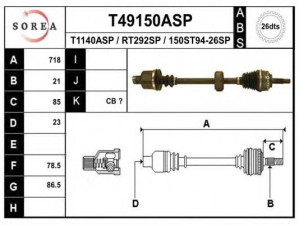 EAI T49150ASP kardaninis velenas 
 Ratų pavara -> Kardaninis velenas