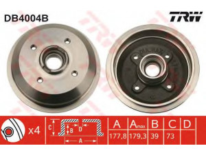 TRW DB4004B stabdžių būgnas 
 Stabdžių sistema -> Būgninis stabdys -> Stabdžių būgnas
1619228, 6046462, 77FB1113BC, D8RZ1126A