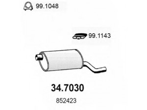ASSO 34.7030 galinis duslintuvas 
 Išmetimo sistema -> Duslintuvas
852175, 852423, 90091264, 90140601