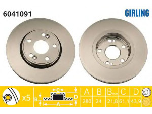 GIRLING 6041091 stabdžių diskas 
 Dviratė transporto priemonės -> Stabdžių sistema -> Stabdžių diskai / priedai
7700802231, 7700830283, 7701204305