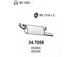 ASSO 34.7058 galinis duslintuvas 
 Išmetimo sistema -> Duslintuvas
852356, 852884, 90280502, 90349968