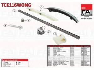 FAI AutoParts TCK116WONG pavaros grandinės komplektas 
 Variklis -> Variklio uždegimo laiko reguliavimo kontrolė -> Sinchronizavimo grandinė/įtempiklis/kreiptuvas -> Pavaros grandinės komplektas
55562234
