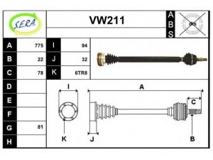 SERA VW211 kardaninis velenas 
 Ratų pavara -> Kardaninis velenas
191407272, 191407272AA, 191407272AB