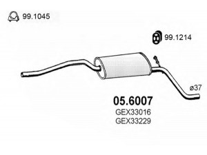 ASSO 05.6007 vidurinis duslintuvas 
 Išmetimo sistema -> Duslintuvas
GEX33016, GEX33229