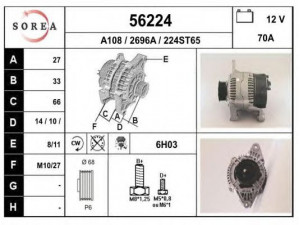 EAI 56224 kintamosios srovės generatorius 
 Elektros įranga -> Kint. sr. generatorius/dalys -> Kintamosios srovės generatorius
5705E4, 5705F3, 5705N6, 5705Y1