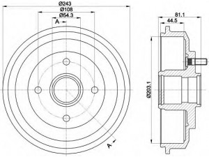 HELLA 8DT 355 300-261 stabdžių būgnas 
 Stabdžių sistema -> Būgninis stabdys -> Stabdžių būgnas
1M5W1113AA, 3049844, 4145506, 4186874