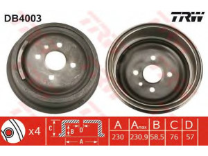 TRW DB4003 stabdžių būgnas 
 Stabdžių sistema -> Būgninis stabdys -> Stabdžių būgnas
568056, 90135264, 568038, 568051